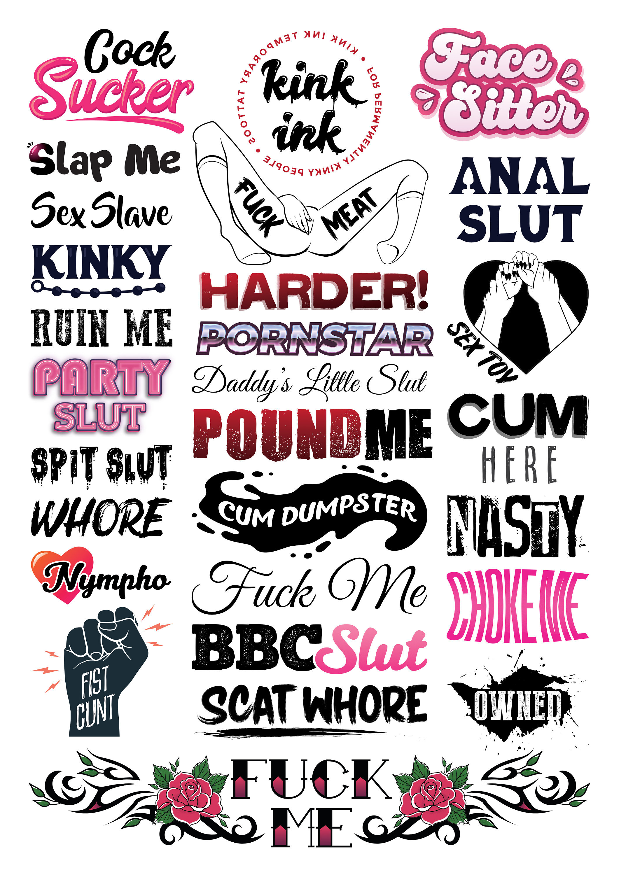 Hardcore Temporary Tattoos Set Of 27 By Kink Ink Etsy Finland 
