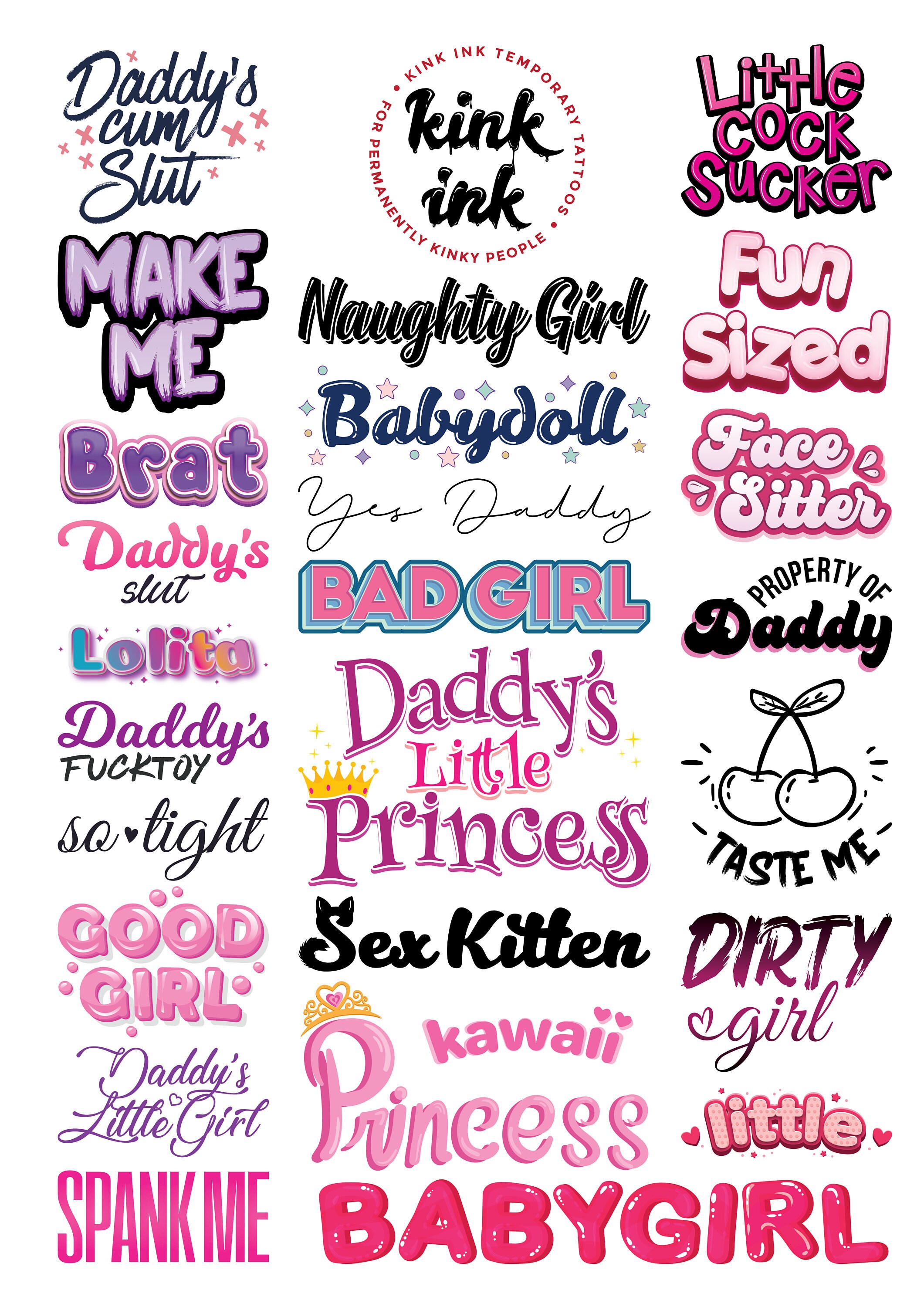 25 Daddy's Little Girl DDLG Kinky Temporary Tattoos A4 Etsy UK