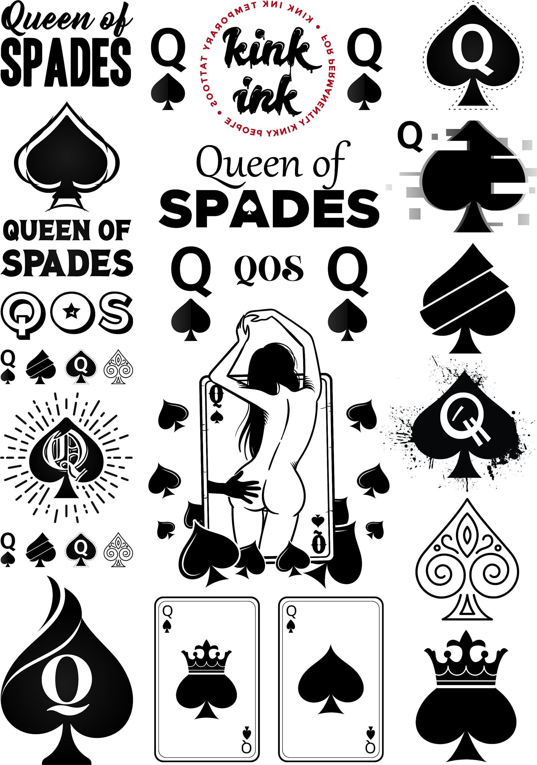 Queen Of Spades Temporary Tattoos Set Di 23 Di Kink Ink Etsy Italia