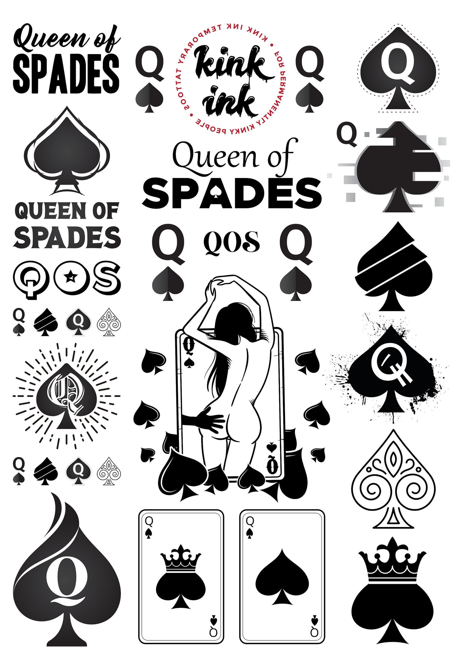 23 Queen Of Spades Qos Bbc Kinky Temporary Tattoos A4 Sheet Etsy