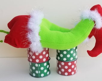 Candy Cane Ball Ornaments and 20 Led Lights for Themed Home Party D/écor Ribbon Bow ALLYORS Christmas Elf Door Wreath Decoration with Delightful Booty ELF Butt