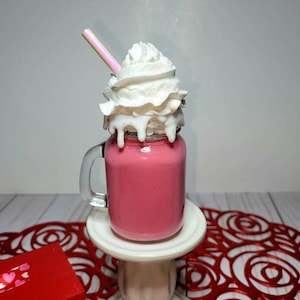 Valentine Tiered Tray Drink, Fake Strawberry Milkshake, Pink Hot Chocolate