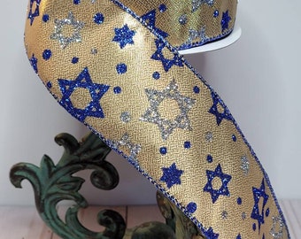 Hanukkah Ribbon, Chanukah Wired Ribbon, Chanukah Decor
