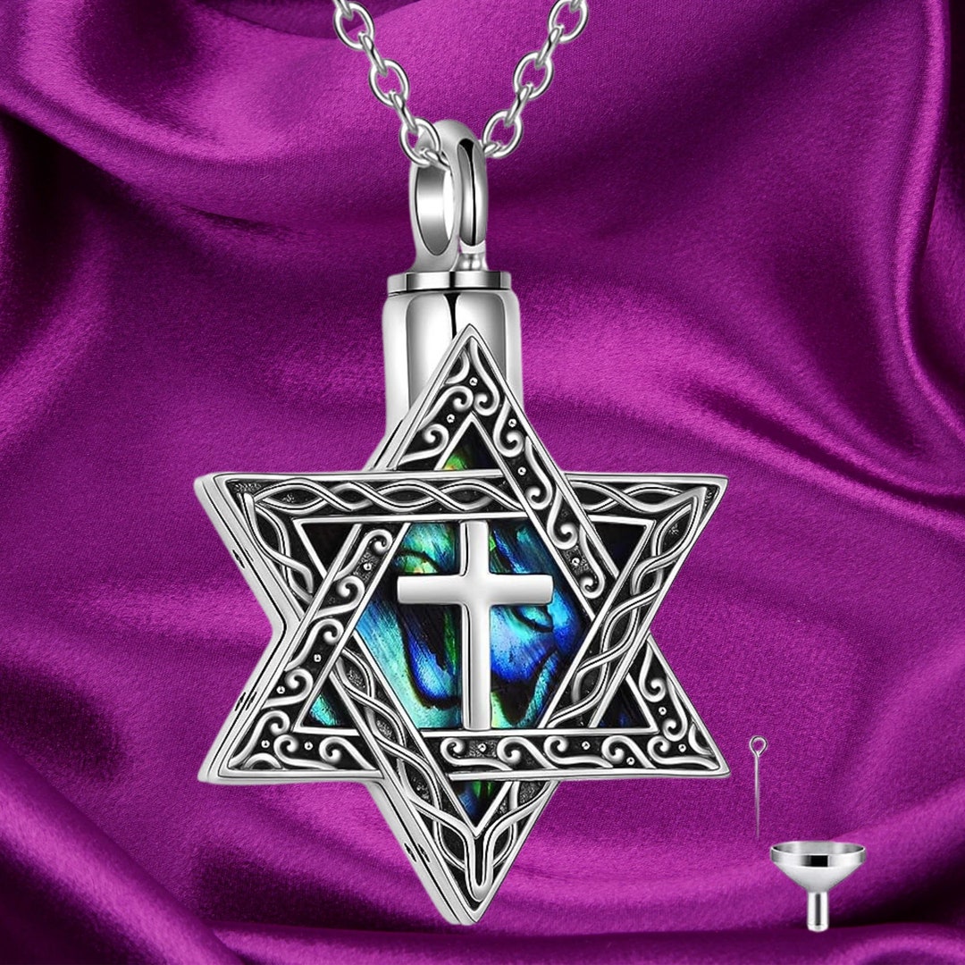 Star of David Necklace Sterling Silver Cross Jewish Urn Necklace