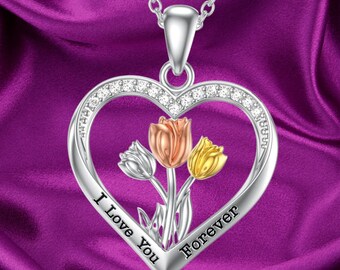 URONE Collana a forma di tulipano, in argento Sterling 925, con