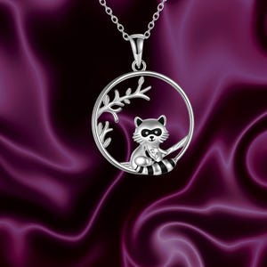 Raccoon Necklace 925 Sterling Silver Animal Necklace Cute Raccoon Jewelry for Women Girls
