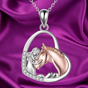 Horse Pendant Necklace Jewelry 925 Sterling Silver Girls Embrace Horse Gift for Women Girls
