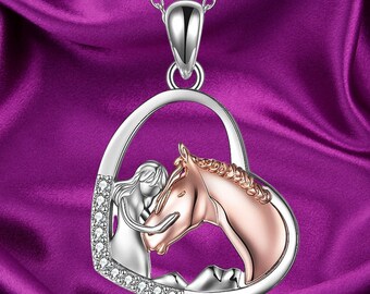 Horse Pendant Necklace Jewelry 925 Sterling Silver Girls Embrace Horse Gift for Women Girls