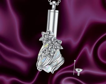 Collar de urna de plata de ley con forma de lágrima para cenizas de mujer, joyería de cremación de cristal para mujer, colgante de recuerdo de cenizas, joyería conmemorativa.