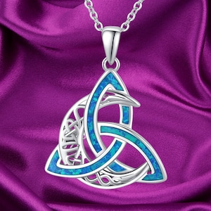 Celtic Moon Necklace for Women 925 Sterling Silver Celtic Knot Moonstone Pendant Necklace Crescent Irish Necklace Celtic Jewelry Gift