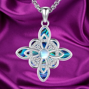 Witches Knot Moonstone Necklace Sterling Silver Celtic Knot Witches Knot Pendant Necklace Pagan Wiccan Magic Amulet Jewelry for Women Men