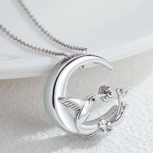 Hummingbird URN Pendant Necklace with Flowers 925 Sterling Silver Bird Animal Jewelry Gift for Women