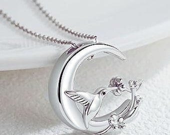 Collar con colgante de urna de colibrí con flores, joyería de plata de ley 925, regalo de joyería para mujer
