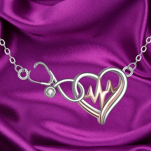 Sterling Silver Nurse Themed Necklace Caduceus & Stethoscope Necklace Nurse Gifts for Women Doctor Graduation Medical Student