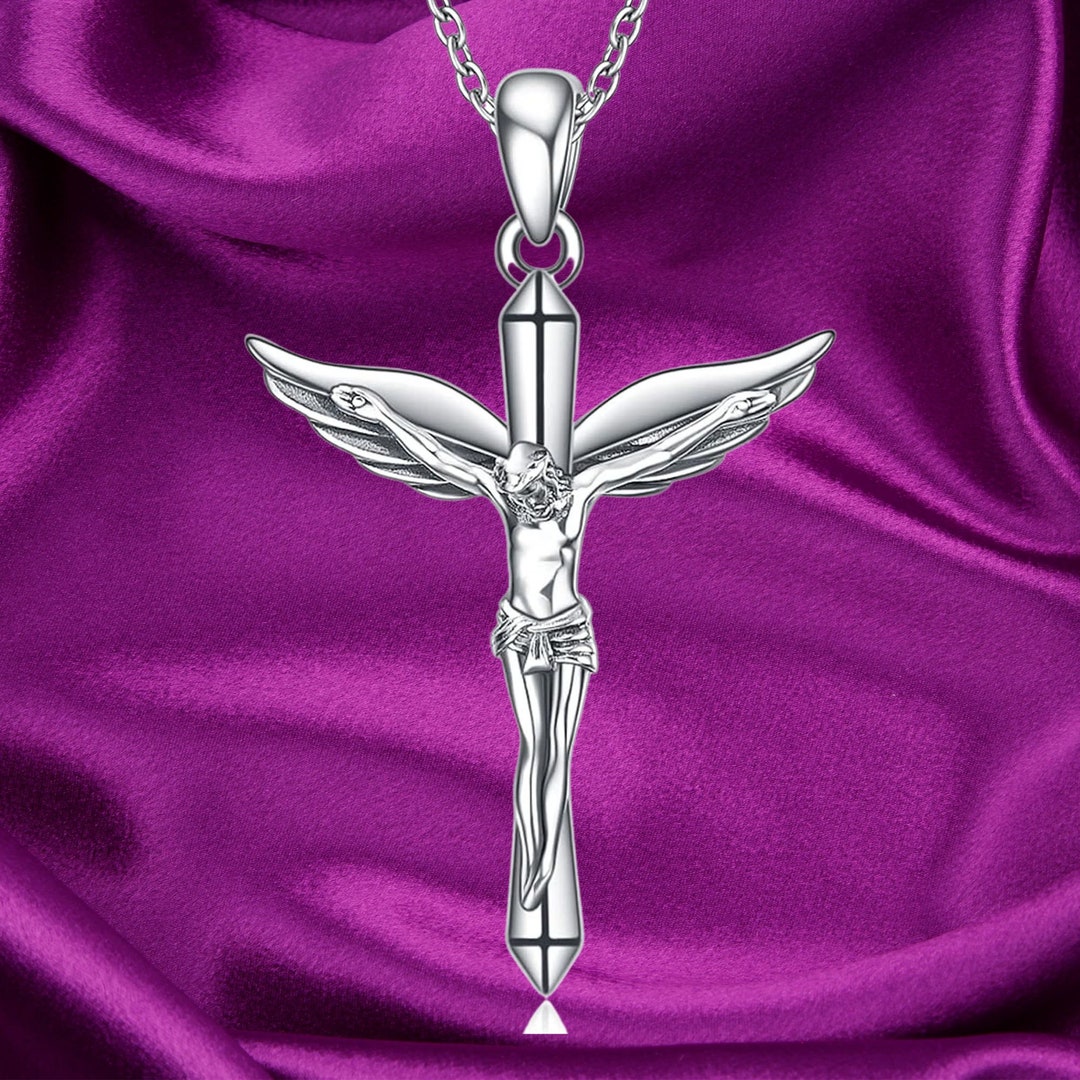 Crucifix Cross Necklace for Women Sterling Silver Archangel Angel Necklace Protection Jewelry