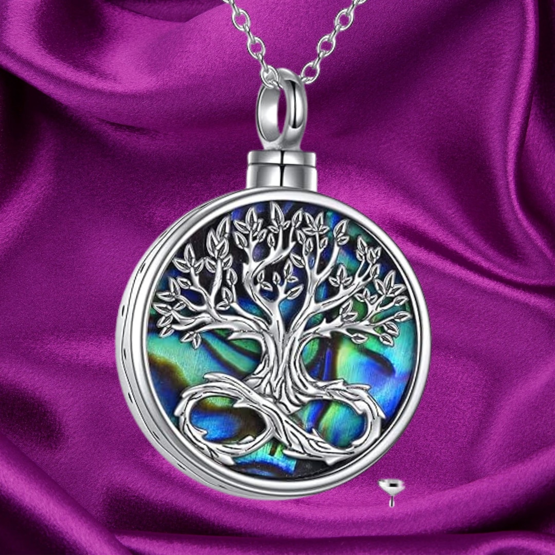Urn Necklace for Ashes Sterling Silver Abalone Shell Crystal Cremation
