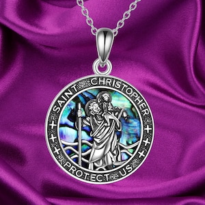 St Christopher Necklace for Men Boys Women Sterling Silver Talisman Religious Medal Necklace Jewelry 18+2&quot;