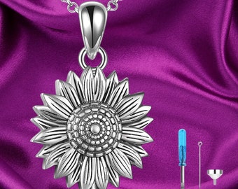 Sterling Silber Sonnenblume Urne Halskette für Asche Rose Blume Feuerbestattung Schmuck für Asche