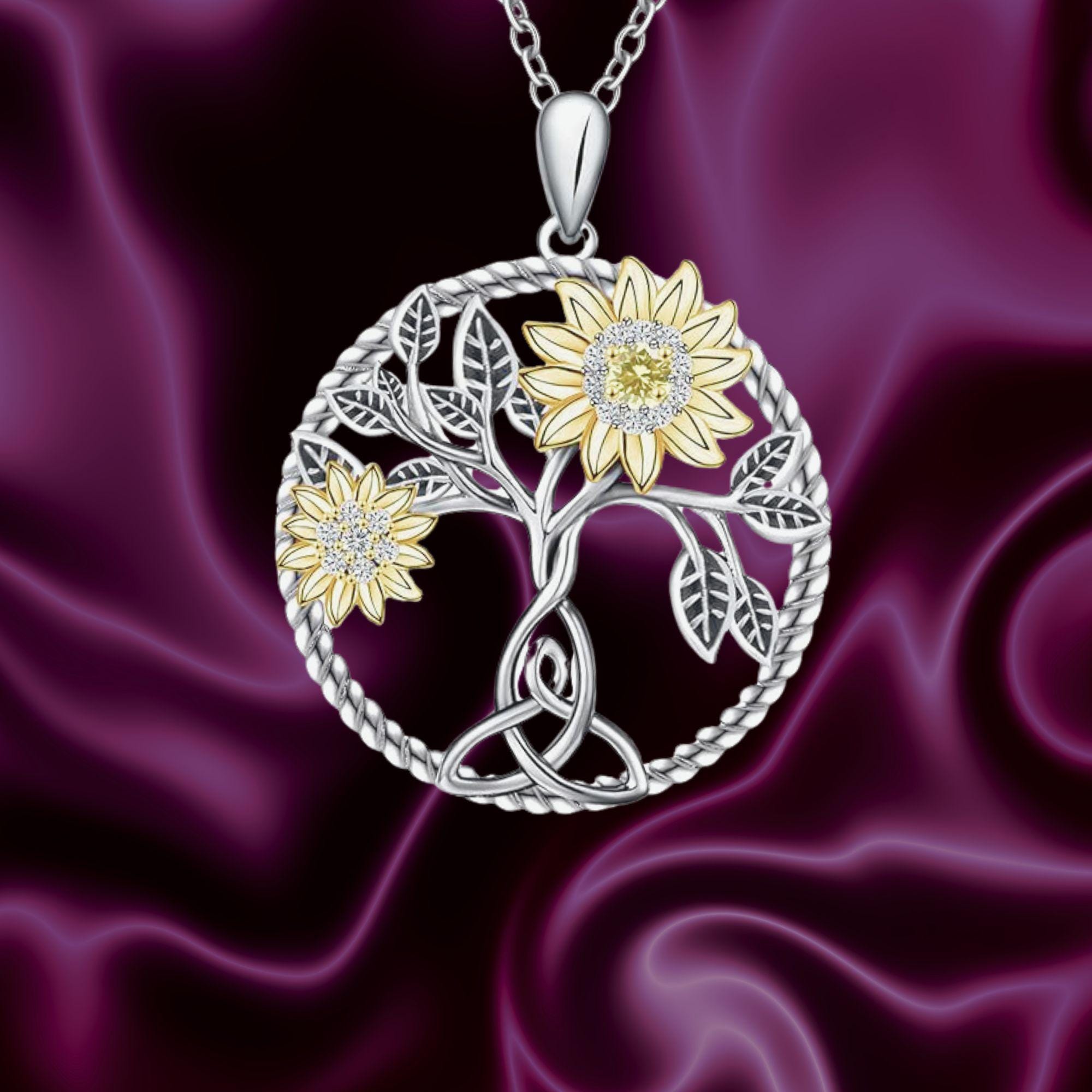 Collana con girasole con nodo celtico da donna in argento sterling 925