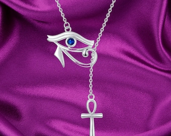 Ojo de Horus Collar Escarabajo Colgante Ojo de la Providencia Ankh Horus Ojo de plata de ley Amuleto de protección egipcio antiguo