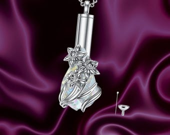 Collana Ciondolo Urna In Argento 925 Con Loto - Gioiello Ricordo Per Ceneri O Capelli