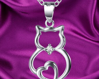 Cat Necklace Sterling Silver Animal Necklaces for Women