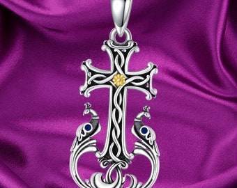 Celtic Silver Cross Necklace Sterling Silver Bird Necklace for Women Girls Pendant Jewelry Christmas Gifts