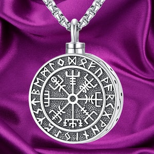 Viking Compass Urn Necklace for Ashes Cremation Jewelry 925 Sterling Silver Memorial Necklace Urn
