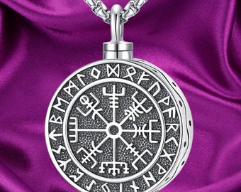 Viking Compass Urn Necklace for Ashes Cremation Jewelry 925 Sterling Silver Memorial Necklace Urn