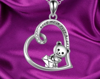 Bear Necklace Sterling Silver Animal Necklace I Love You to The Moon and Back Mother Daughter Necklace Jewelry for Women