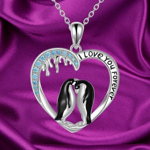 Penguin Pendant Necklace Sterling Silver I Love You Forever Animal Necklace Jewelry Gifts for Women Girls