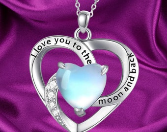 Ich liebe dich bis zum Mond und zurück Halskette 925 Sterling Silber Herz Opal Mond Stern Anhänger Halskette