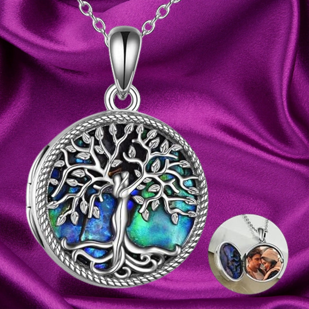Tree of Life Locket Necklace Sterling Silver Abalone Shell Tree of Life Locket Necklace That