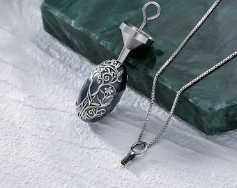 Urn Necklace for Ashes for Women/Men 925 Sterling Silver Oval Cremation Jewelry for Ashes w/Funnel Filler Keepsake Pendant Necklace