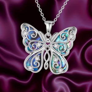 Butterfly Necklace 925 Sterling Silver Abalone Shell Butterfly Infinity Pendant Necklace For Women