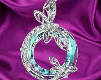 Collier pendentif libellule en argent sterling avec cristal anniversaire Noël fête des mères bijoux cadeaux pour femmes filles maman
