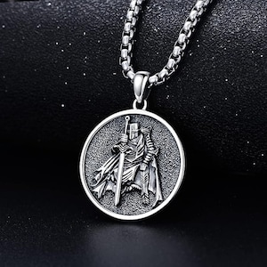 Knights Templar Necklace 925 Sterling Silver Mythology Necklace Jewelry Gift for Men Women with 2mm 22+2 IN Rolo Chain