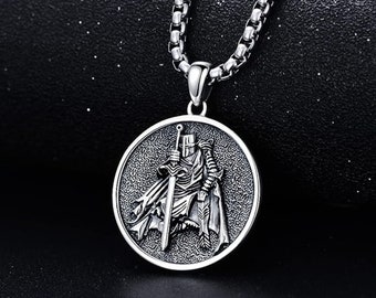 Knights Templar Necklace 925 Sterling Silver Mythology Necklace Jewelry Gift for Men Women with 2mm 22+2 IN Rolo Chain