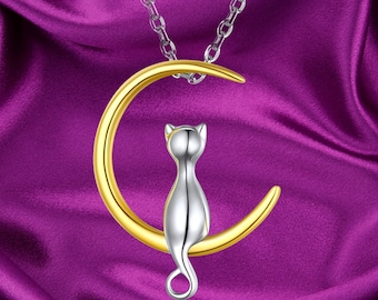 Cat Pendant Necklace Cute Animal 925 Sterling Silver Jewelry for Women Teen Girls Mother's Day Gift
