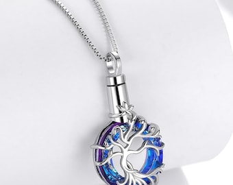 Collana con urna per ceneri da donna in argento sterling con albero della vita, gioielli per cremazione, ciondolo ricordo con ceneri, gioielli commemorativi