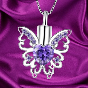 Butterfly Urn Necklace for Women for Ashes 925 Sterling Silver Cremation Necklace for Human & Pet Ashes Memorial Jewelry