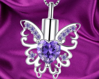 Collar de urna de mariposa para cenizas de mujer, collar de cremación de plata de ley 925 para cenizas humanas y de mascotas, joyería conmemorativa