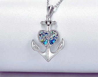 Anchor Necklace Sterling Silver Tree of Life Anchor Necklace Polished Nautical Anchor Rope Fine Jewelry for Men Women