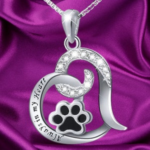 925 Sterling Silver Cute Paw Print Forever Love Heart Pendant Necklace Gift for Women Teen Girls, Box Chain 18&quot;