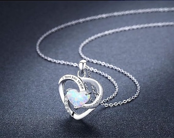 Ich liebe dich bis zum Mond und zurück Halskette 925 Sterling Silber Herz Opal Mond Stern Anhänger Halskette, Herz Versprechen Schmuck Geschenk