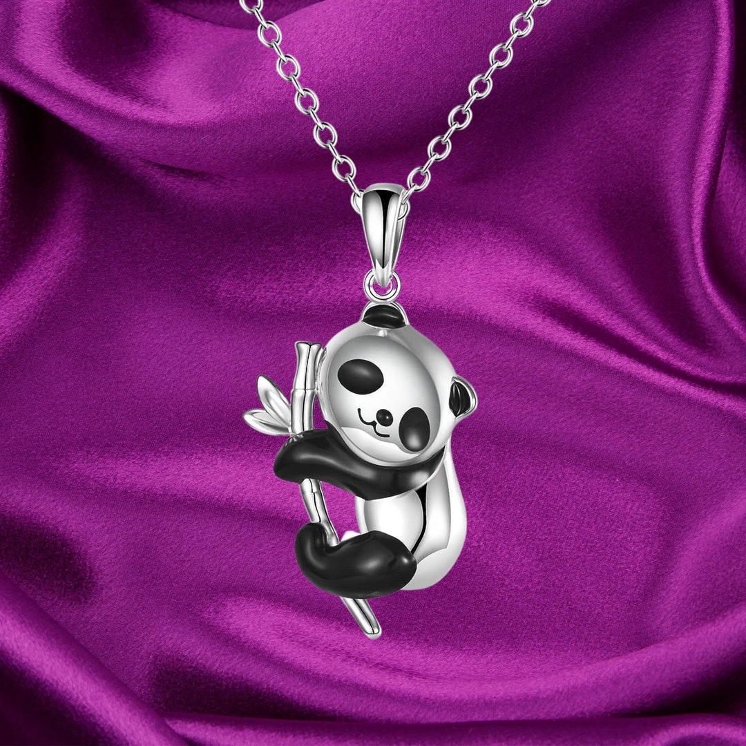 Panda Necklace Sterling Silver Panda Pendant Necklace Cute Animal ...