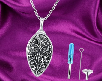 Collar de urna de margaritas para cenizas, Collar de cremación de plata de ley 925, Collar de cenizas, Collar con colgante de memoria de urna de recuerdo, Joyería para mujeres