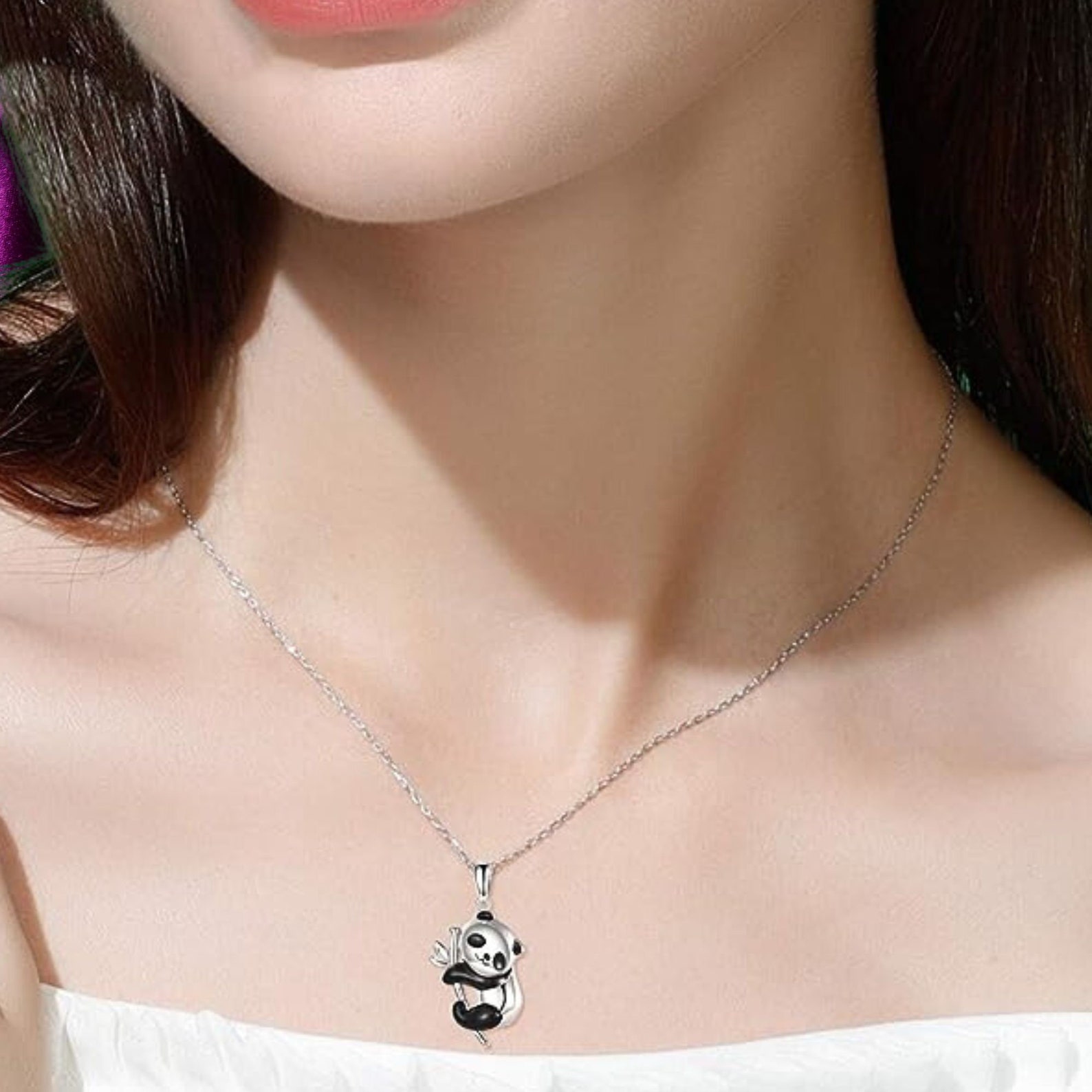 Panda Necklace Sterling Silver Panda Pendant Necklace Cute Animal ...