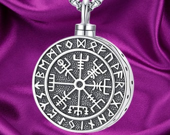 Viking Compass Urn Necklace Cremation Jewelry 925 Sterling Silver Custom Urn Necklace For Ashes Of Loved One Memorial Keepsake Pendant