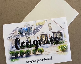 Card with Custom House Portrait, Personalized Watercolor Digital Art, New Home Gift, Realtor Closing Gift, House Warming
